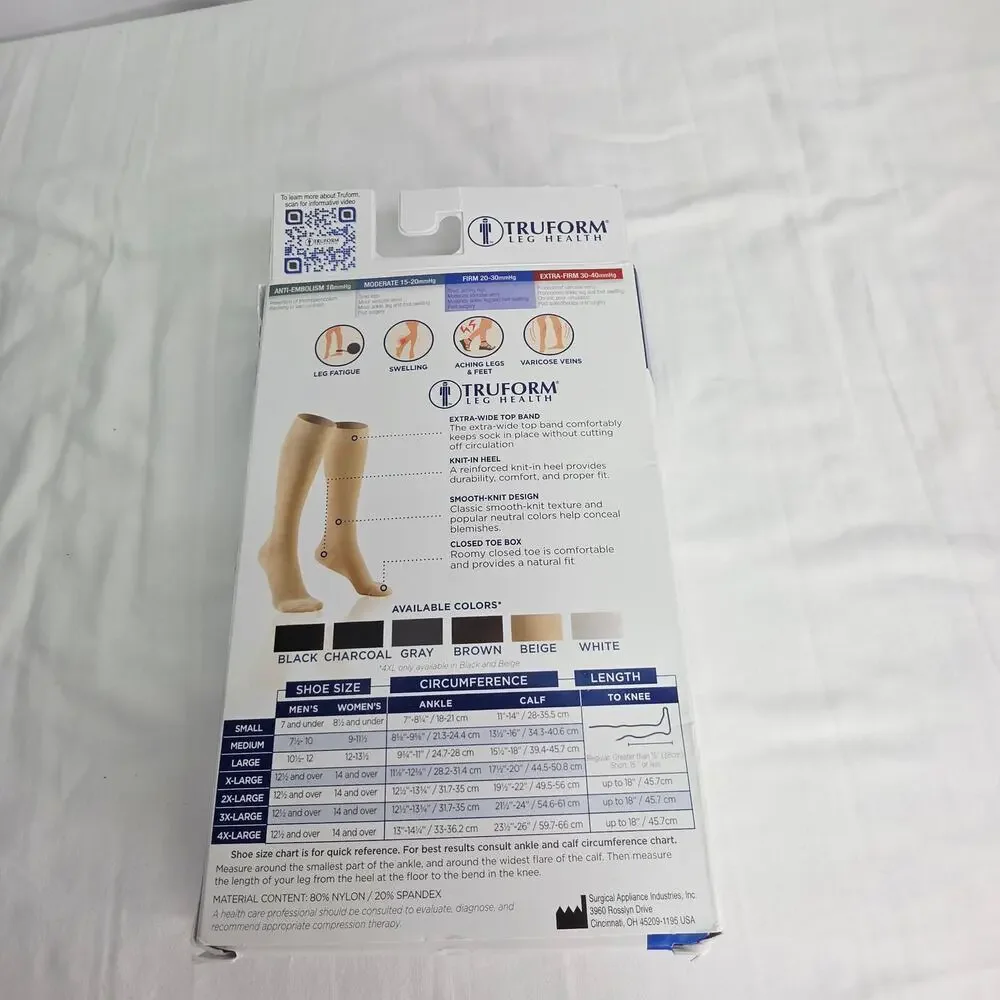 TRUFORM Unisex Gray 8865 Medical Compression Stockings Size X Large